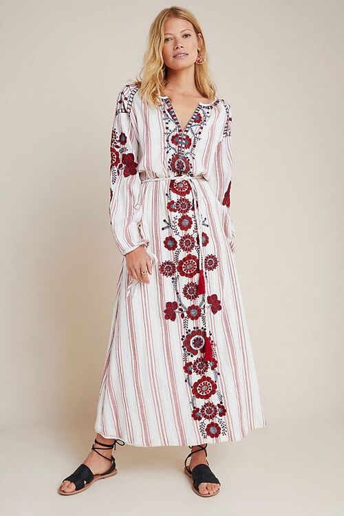 Anthropologie Camilla Embroidered Maxi Dress