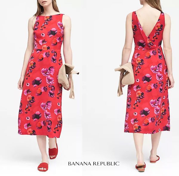 Banana Republic Petite Floral V-Back Fit-and-Flare Dress