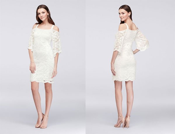 David's Bridal Cold-Shoulder Lace Sheath Dress