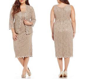 Dillard's Plus Sequined Lace Tea-Length Jacket Dress