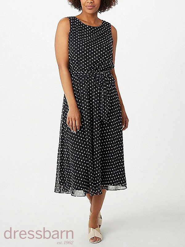 Dressbarn Polka Dot Tied Belt Midi Dress