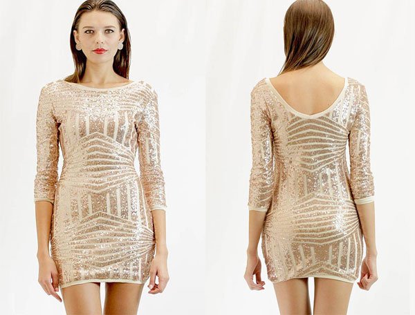 Etsy Gold Sequin, Geometric Glitter Cocktail Party Dress