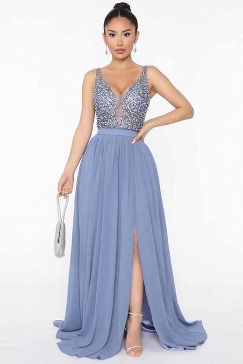 Sophisticated Grace Embellished Blue Maxi Gown by Fashion Nova