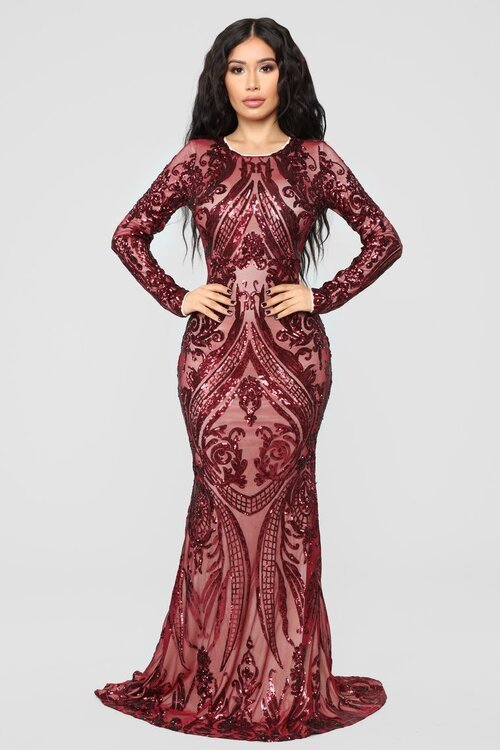 Unforgettable Romance Burgundy Sequin Maxi Dress by Fashion Nova