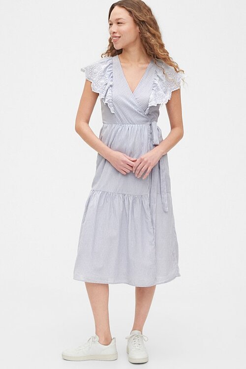 GAP Flutter Sleeve Midi Wrap Dress