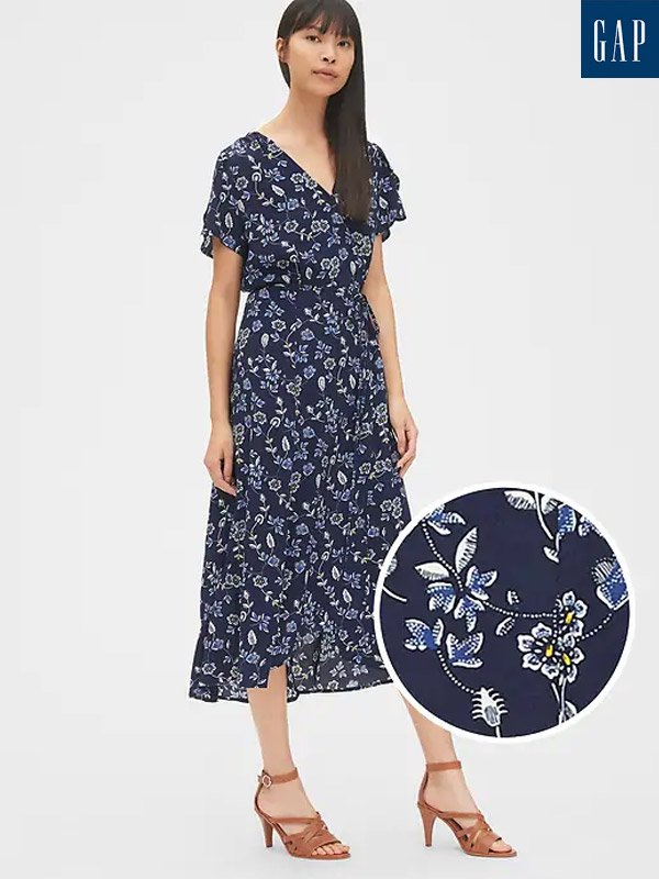 GAP Short Sleeve Print Midi Wrap Dress