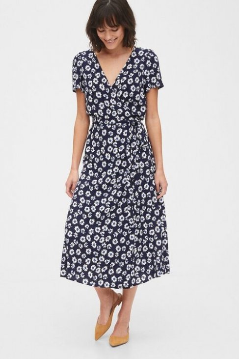 gap floral print midi wrap dress