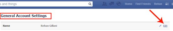 General Account Settings Page of Facebook
