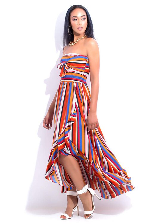 GoJane Paradise Strapless, Striped Maxi Dress