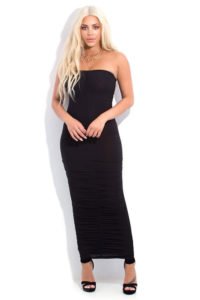 GoJane Ruche Hour Strapless Shirred Maxi Dress