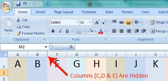 Hidden Columns In Microsoft Excel 2007