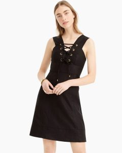 J. Crew Lace-Up, Elegant Black Mini Dress for Summer