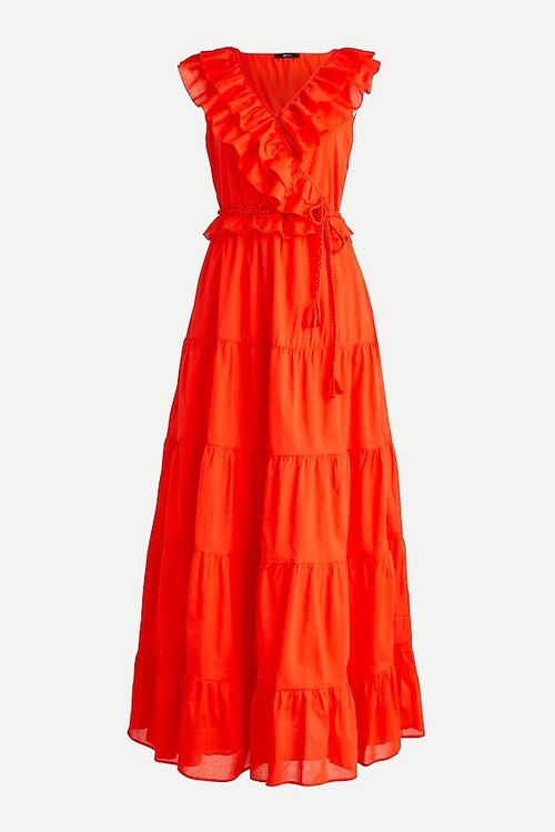 J. Crew Ruffle-front Maxi Dress With Braided Belt