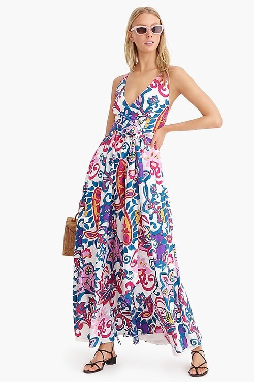 J. Crew Silk V-neck Maxi Dress in Painted Paisley
