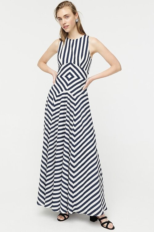 J. Crew Sleeveless High-neck Maxi Dress in Geometric Stripe