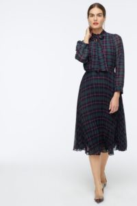 J. Crew Tie-neck Midi Dress in Black Watch Tartan