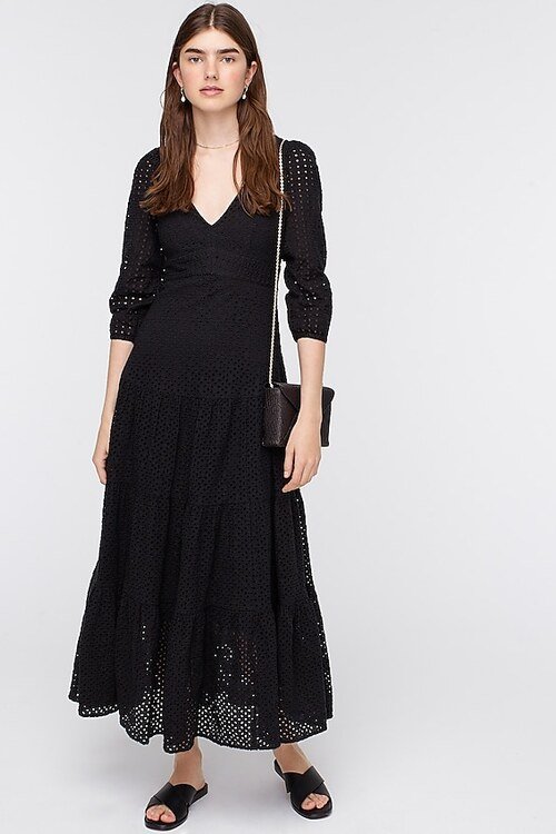 J. Crew Tiered Maxi Dress in Mixed Eyelet Black