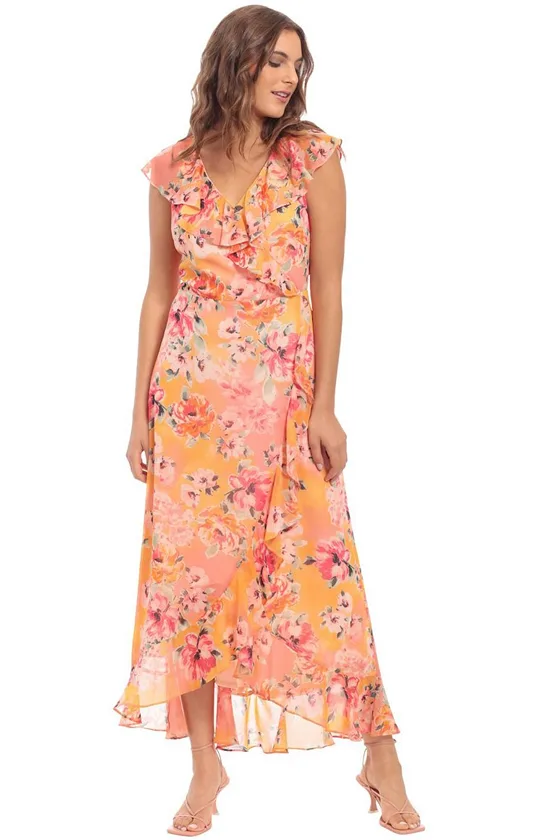 Floral Print Ruffled Maxi Dress in Multicolor