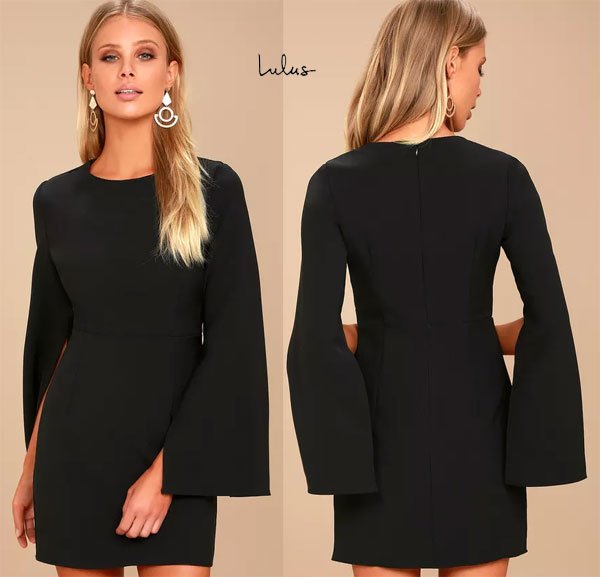 Lulus Hepburn Black Bell Sleeve Dress