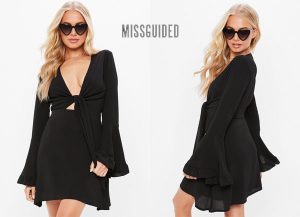 Missguided > Black Tie Front Long Sleeve Tea Dress