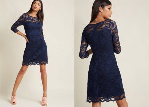 ModCloth Lace Sheath Dress with Illusion Neckline in Navy