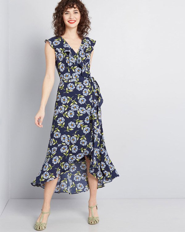 ModCloth Navy Floral Occasion Wrap Dress