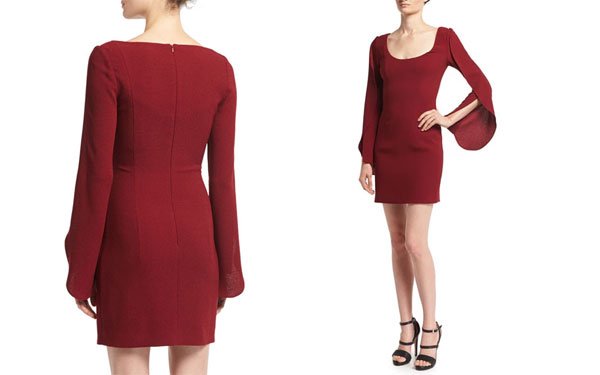 Neiman Marcus Scoop-Neck Long-Sleeve Cocktail Dress