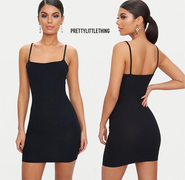 Pretty Little Thing Black Strappy Straight Neck Bodycon Dress