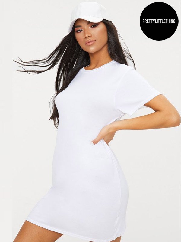 PrettyLittle Thing White Short Sleeve T Shirt Dress