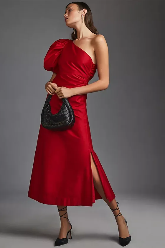 Elegant and Stylish Midi Dress in Rich Red Color by Anthropologie