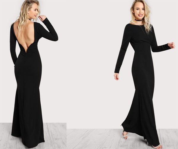 SHEin Long Sleeve Open Back Bodycon Maxi Dress