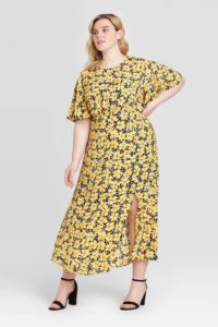 Target Plus Size Floral Print Short Sleeve Maxi Dress Yellow