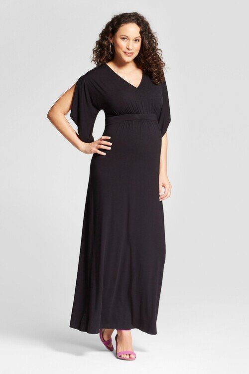 Target Kimono Sleeves Elegant Maternity Maxi Dress in Black