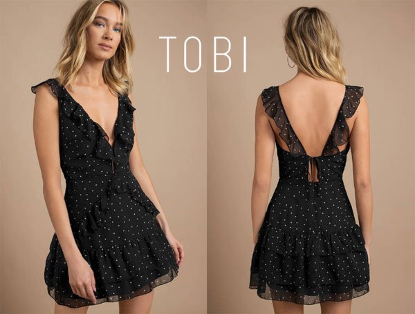 Tobi Say Hello Black Ruffle Skater Dress