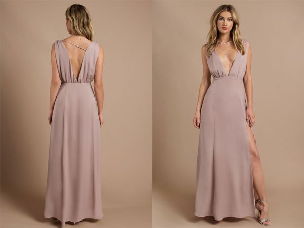 Tobi Take Me There Champagne Plunging Maxi Dress