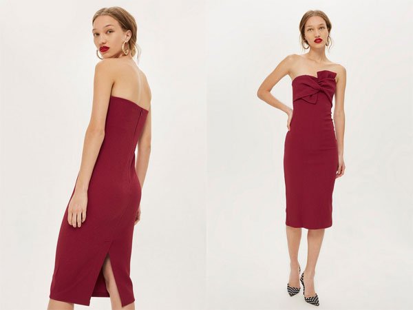 topshop bow twist textured midi dress