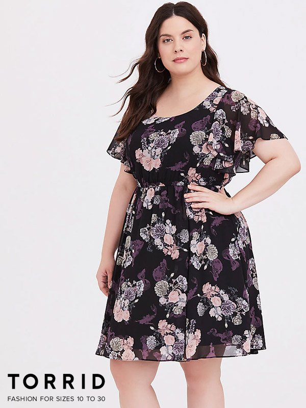 Torrid Plus Size Floral Chiffon Skater Dress