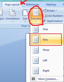 Two Columns on A Page in Word