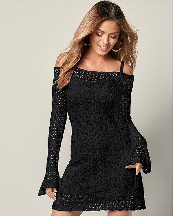 Venus Timeless Crochet Mini Dress in Black Color ⋆ ALT