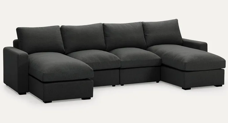 5-Piece Wide Symmetrical Modular Sofa Chaise Sectional in Black